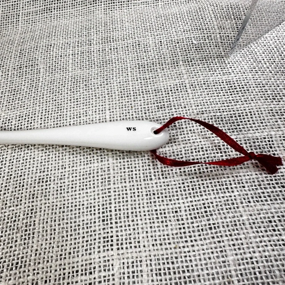 Williams Sonoma Ceramic Spoon Christmas Ornament Snowman White Holiday Decor WS